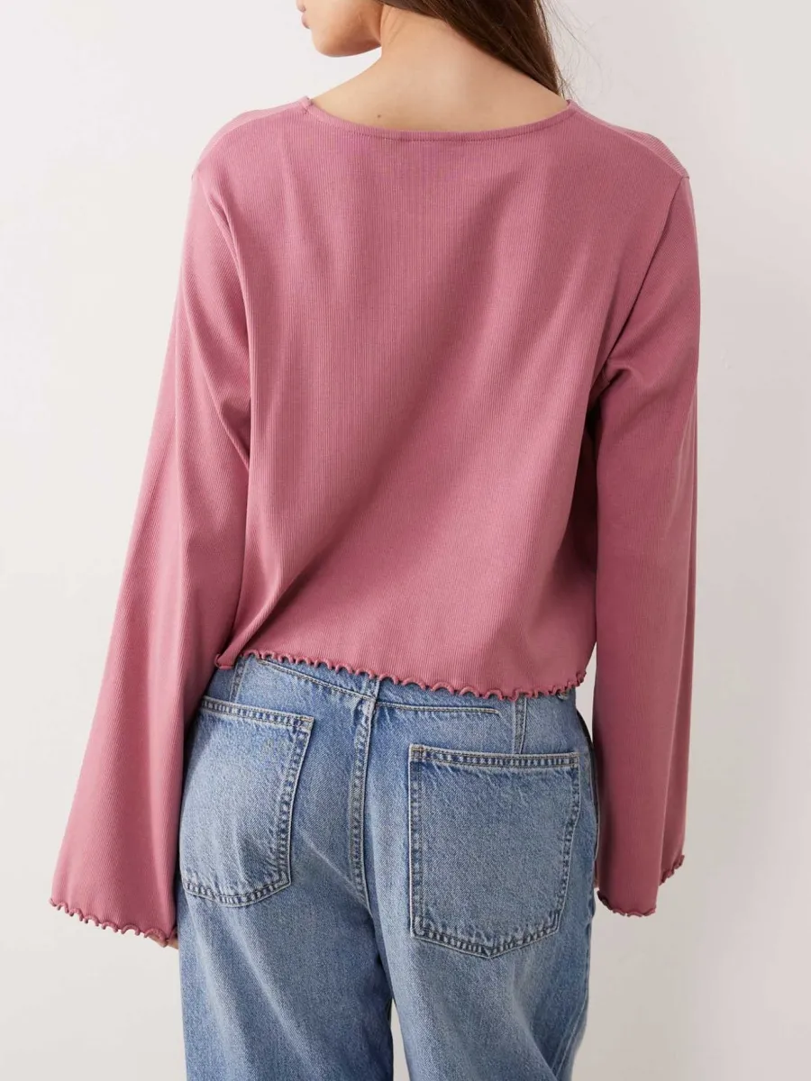 Ribbed Cropped Long-Sleeve Top