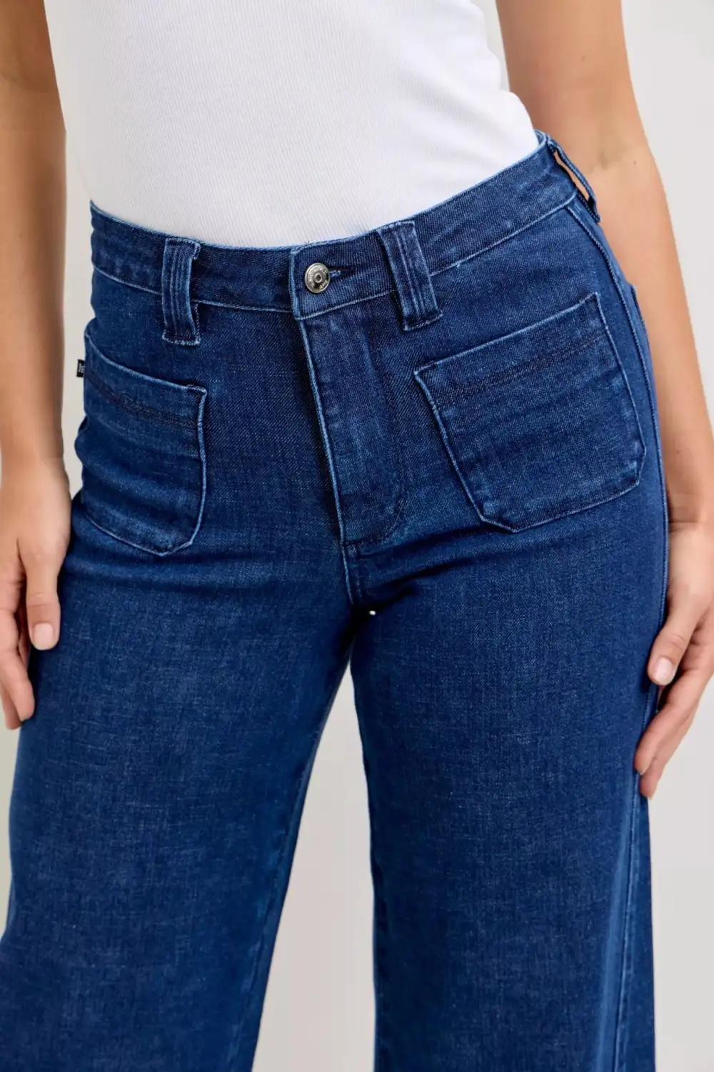 High Rise Patch Pocket Wide Leg Jeans