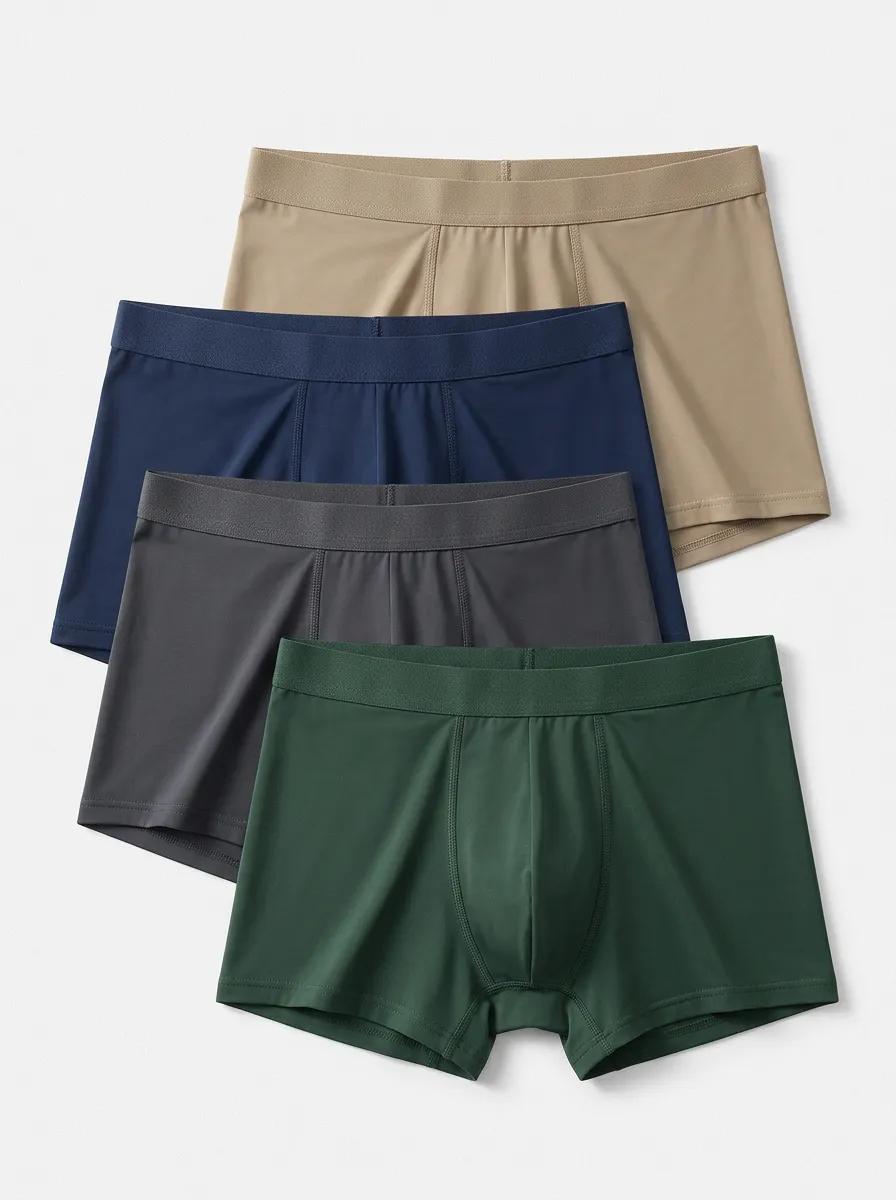 Men's Boxer Briefs Four-Pack with Breathable-Look Cotton Front Pouch Solid