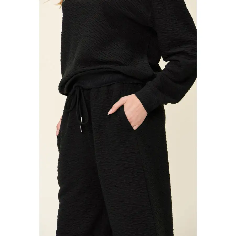 Double Take Texture Long Sleeve Top and Pants Set