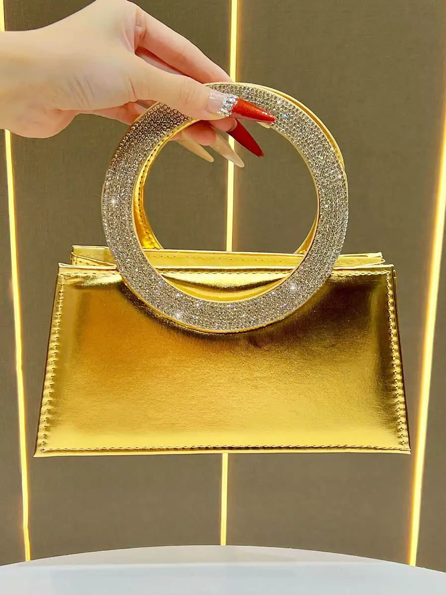 Chain Rhinestone Paneled Clutch Bag