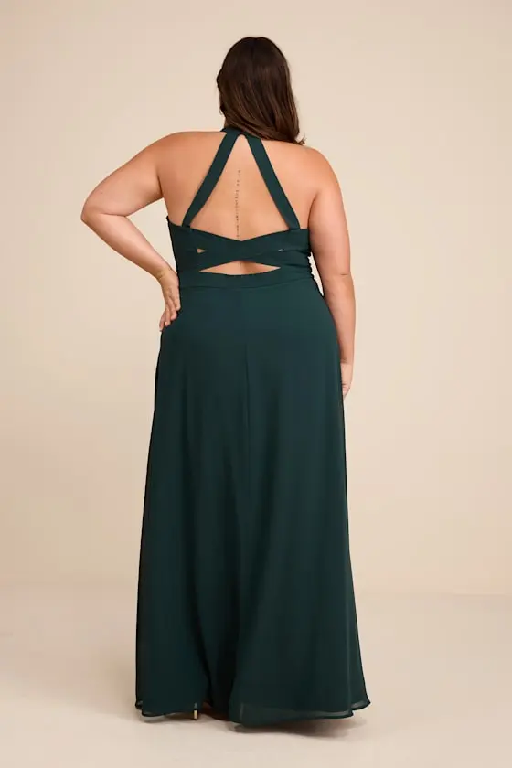 Confidently Charismatic Emerald Backless Halter Maxi Dress
