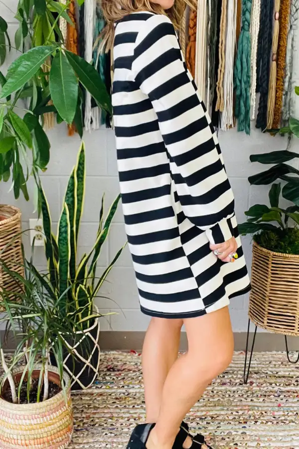 Striped Pocketed Shirt Dress