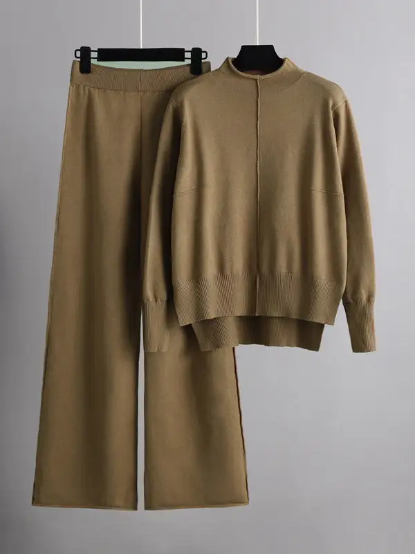 High Low Long Sleeve Sweater And Pants Set
