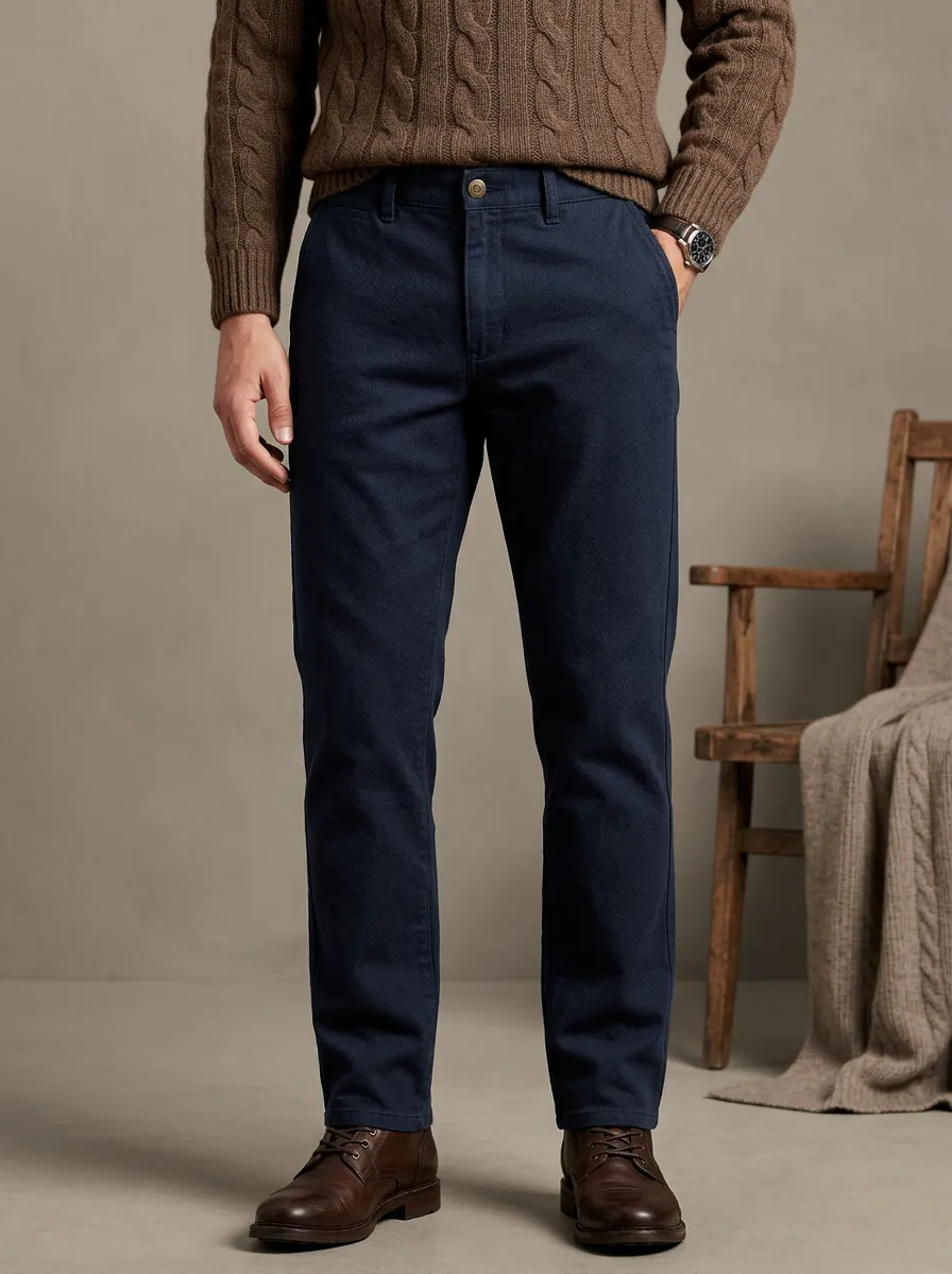 Men's Autumn Winter Everyday Cotton Chino Button Front Pants
