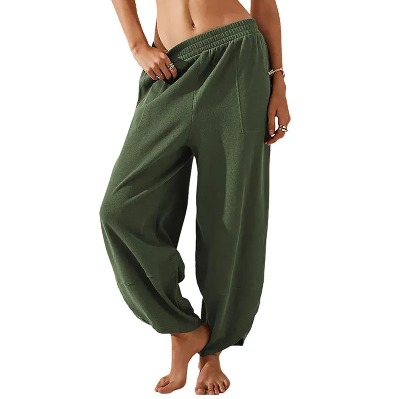 Women’s Harem Barrel Wide Leg Pants Elastic Waist Baggy Loose Fit Casual Jogger Sweatpants With Pockets Beach Street Coffee Teacher Outfits