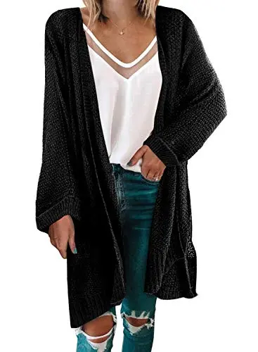 Womens Solid Casual Cozy Knit Open Front Long Cardigan Sweater