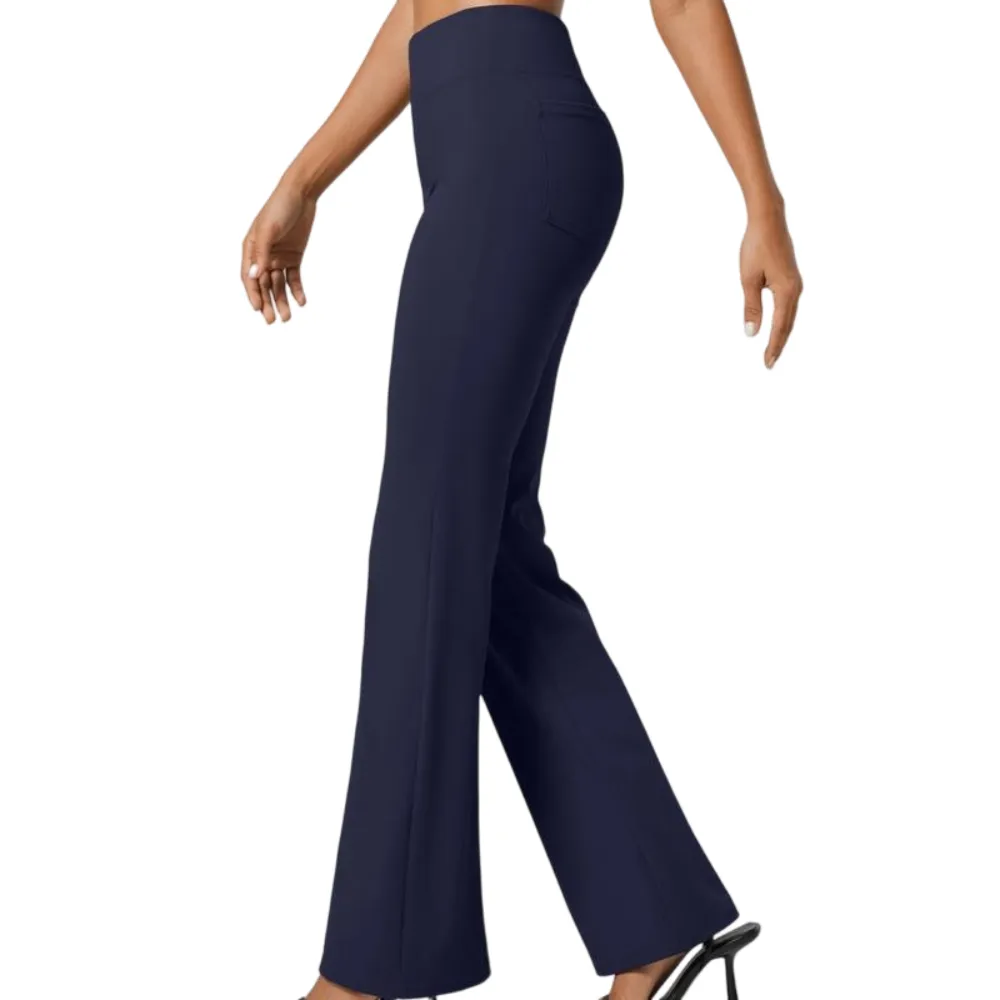 Flex High Waisted Back Side Pocket Slight Flare Work Pants