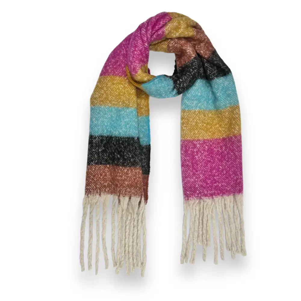 Fluffy Striped Tasseled Blanket Scarf