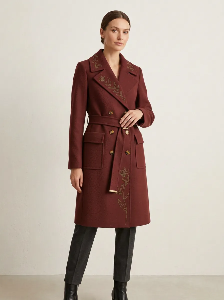 Women's Botanical Floral Line Art Printed Coat