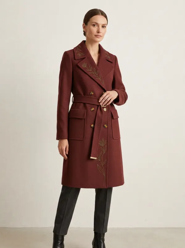 Women's Botanical Floral Line Art Printed Coat