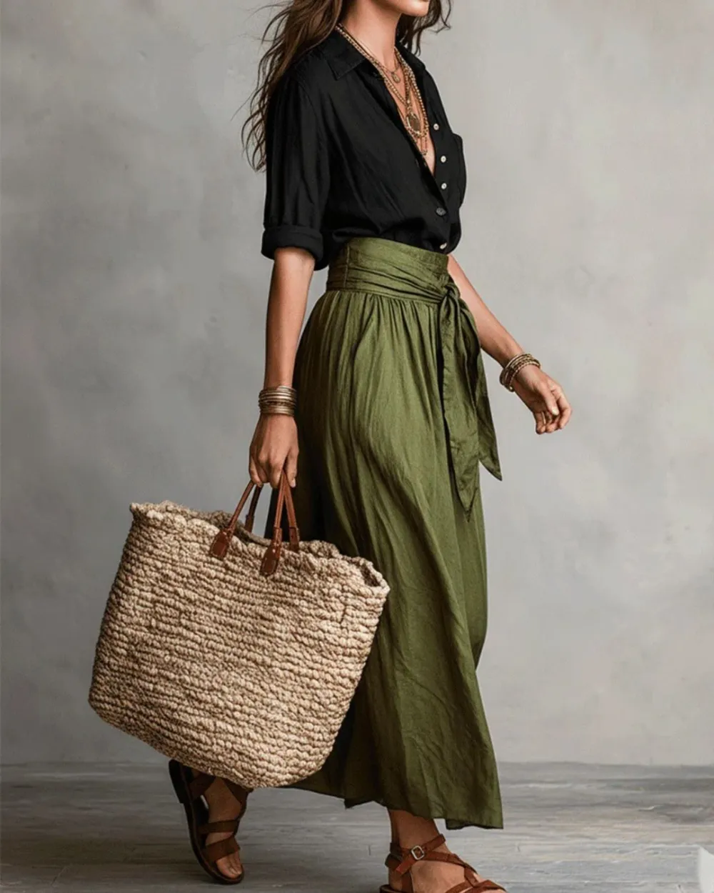 Button Down Midi Skirt Set