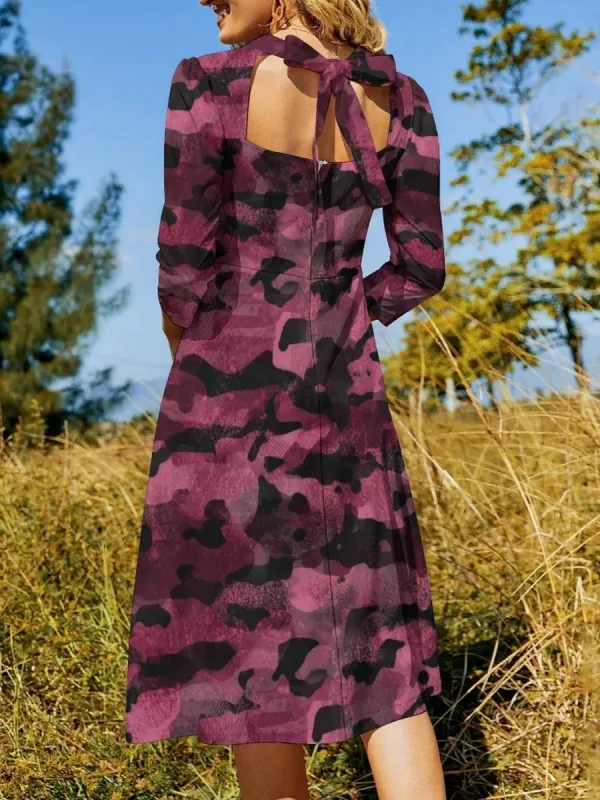 A-Line Print Midi Dress