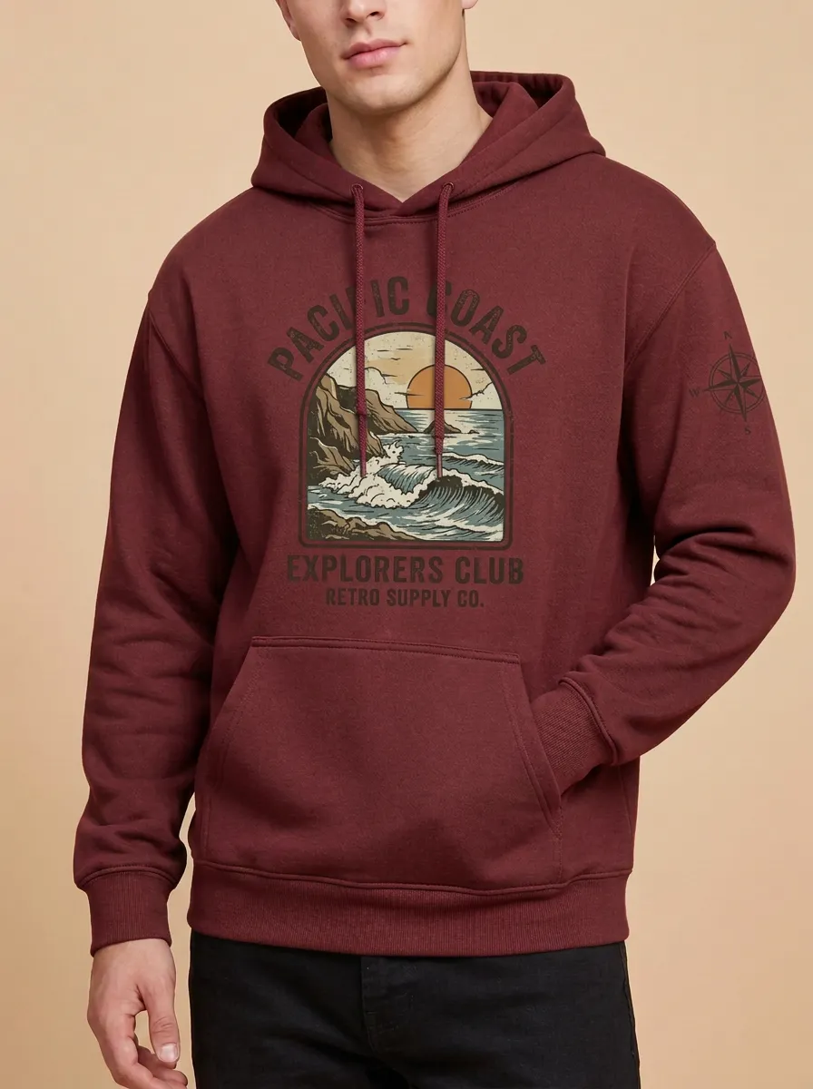 Men's Pacific Coast Explorer Ocean Sunset Graphic Hoodie
