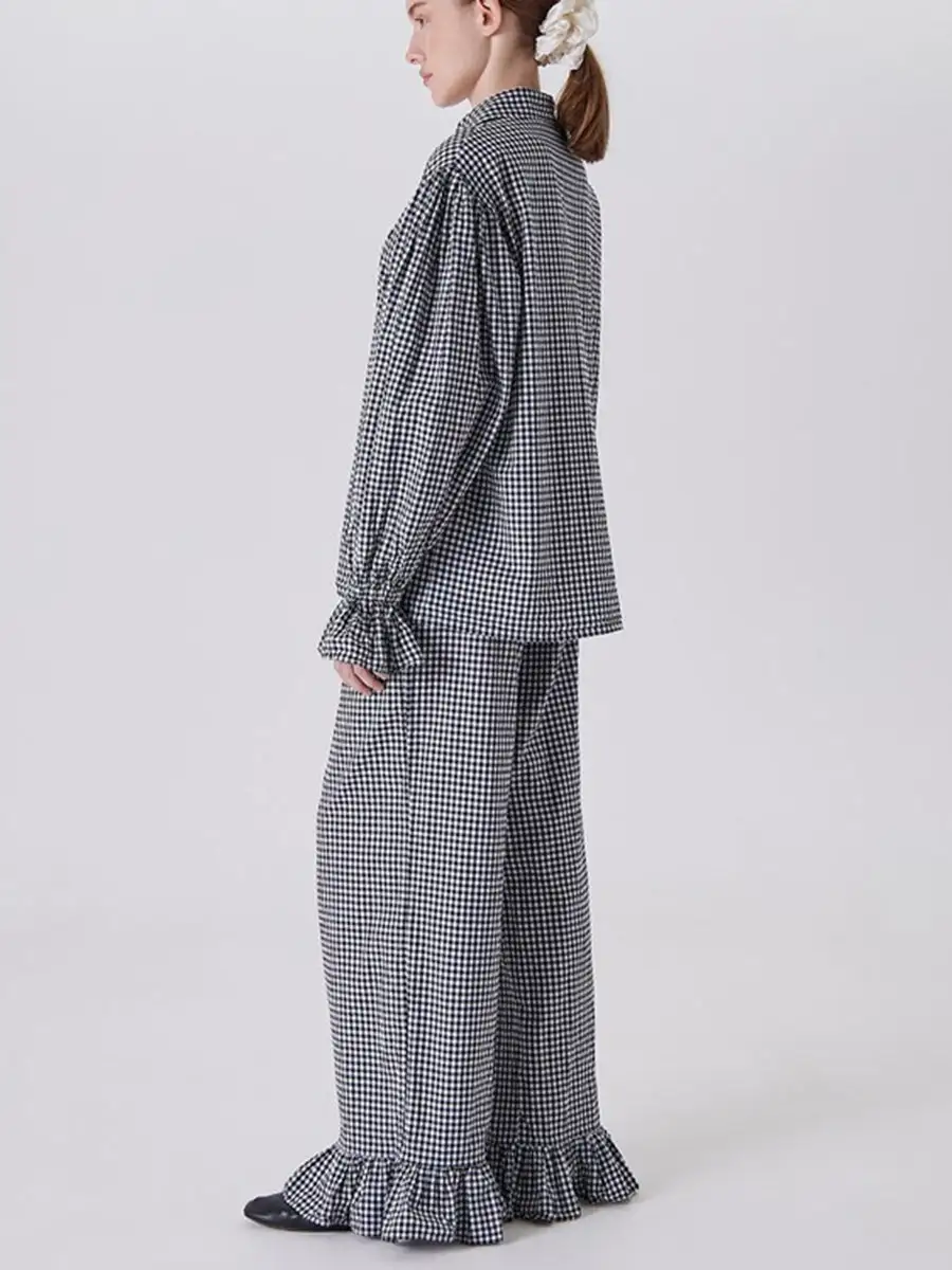 Relaxed Plaid Blouse And Pants Set