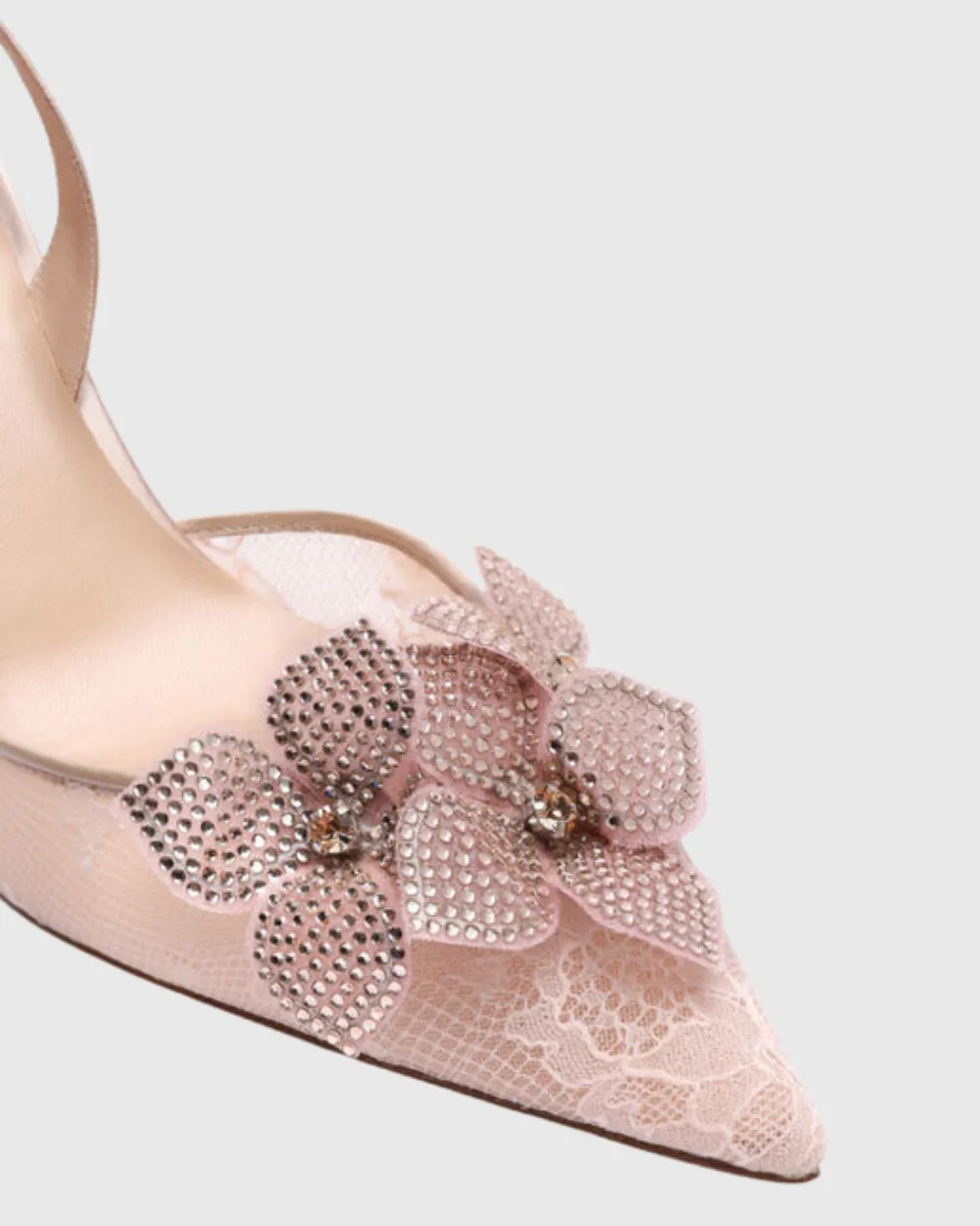 Rhinestone Flower Lace Slingback Pumps