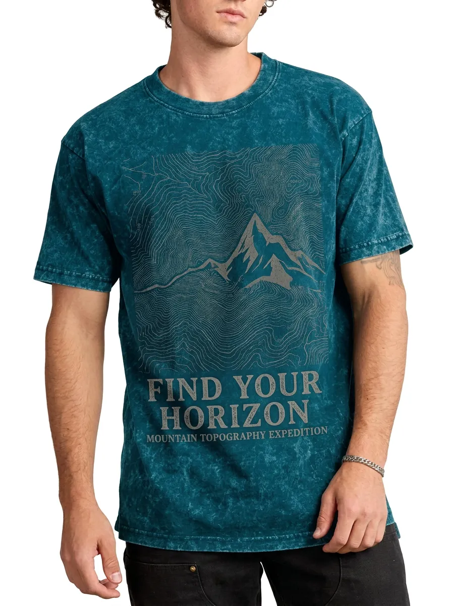 Men's Hiking Lover Mountain Topography Printed T-shirt