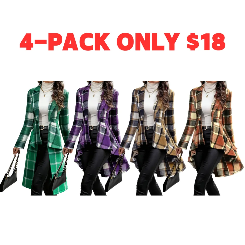 Women's Plaid Print Button High Low Hem Jacket