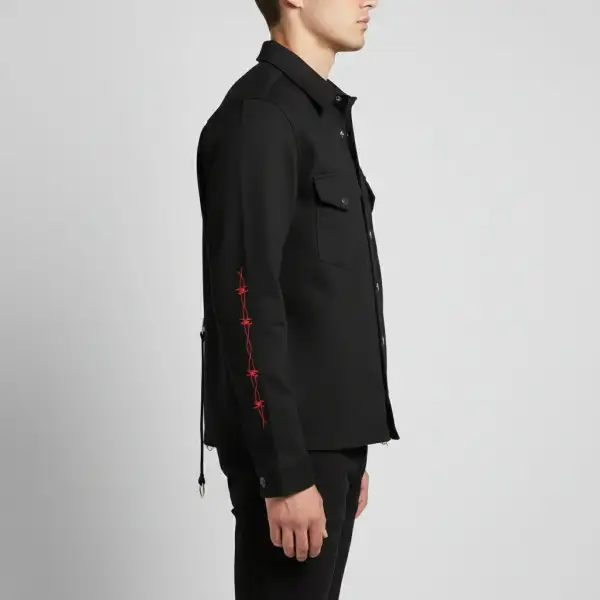 Leather Trucker Western Embroidered Shirt