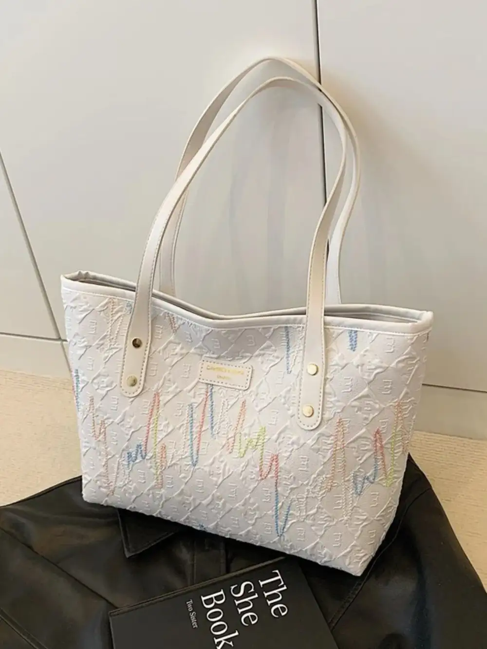 Contrast PU Leather Tote Bag