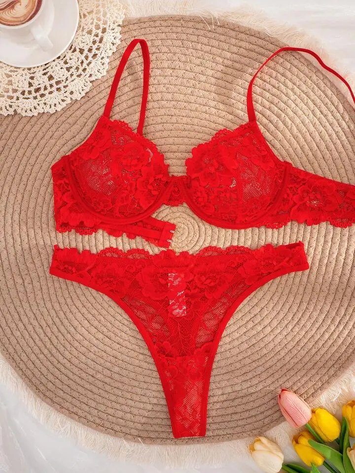 Delicate Lace Sheer Bra And Panty Set
