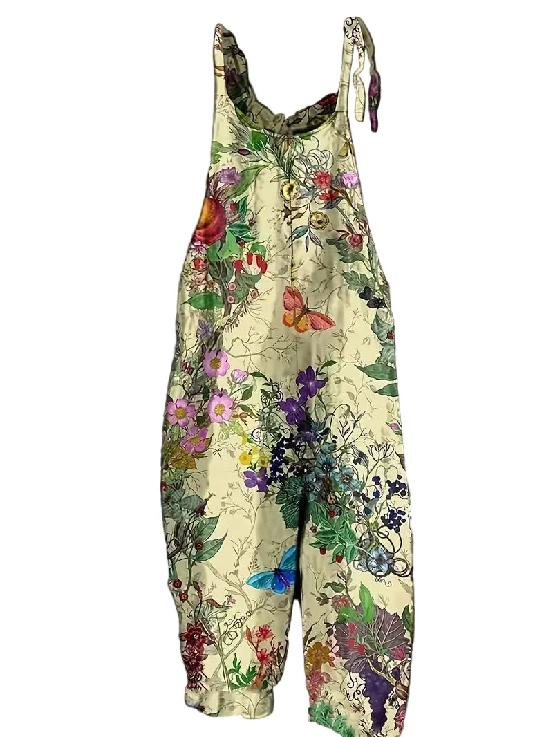 Women' Fun Print Wide-Leg Suspender Overalls