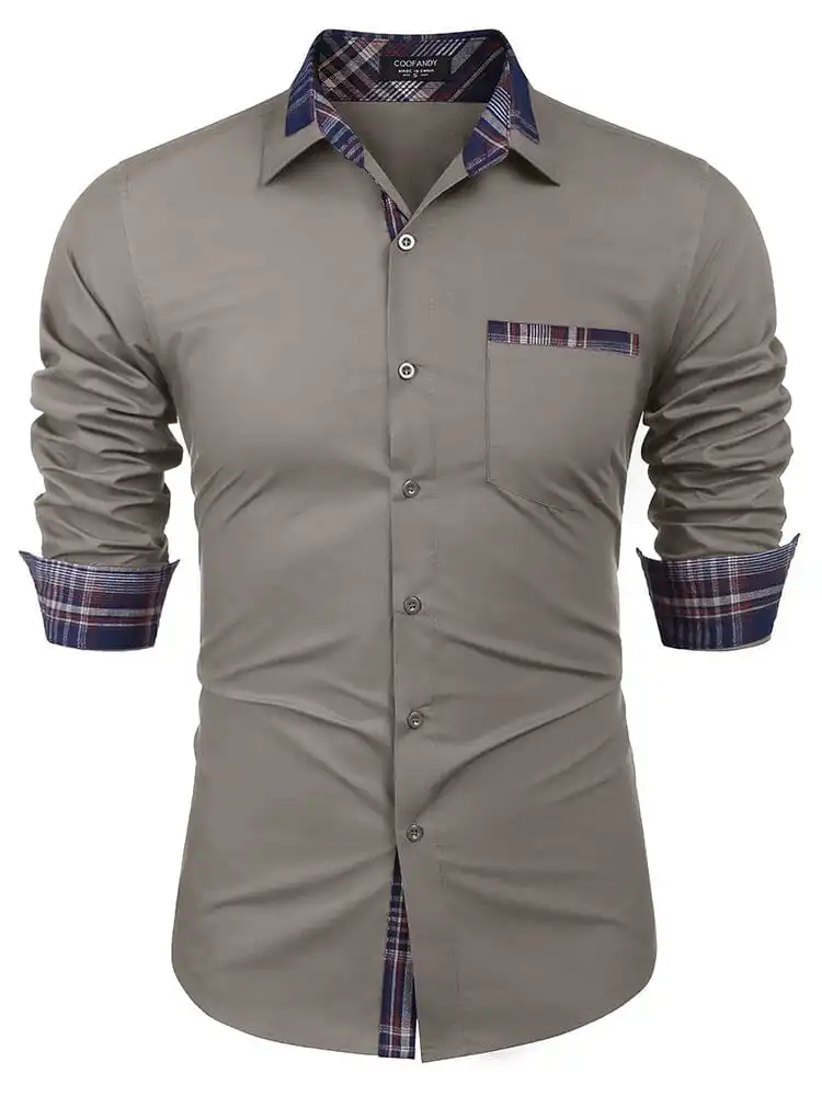Cotton Plaid Collar Button Down Shirt