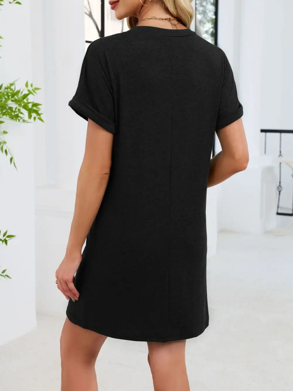 V Neck Short Sleeve Shirt Dress