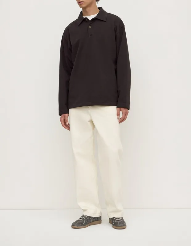 Washed Black Heavyweight Fleece Polo Sweatshirt