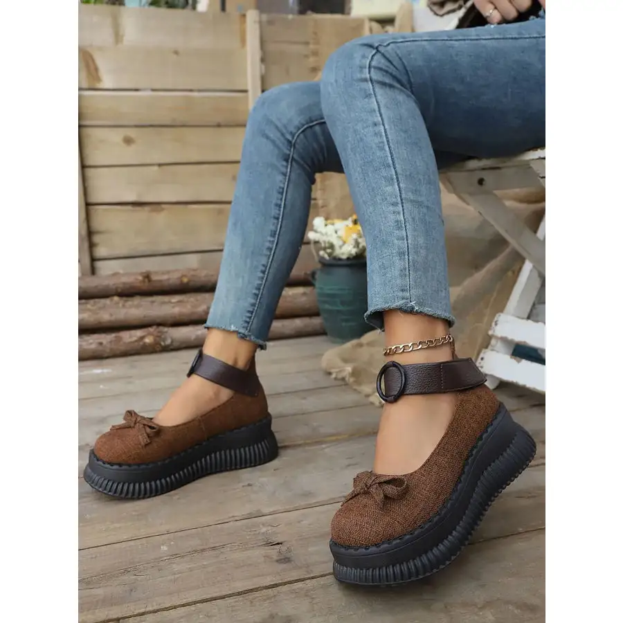 Bow Round Toe Platform Loafers Shoes