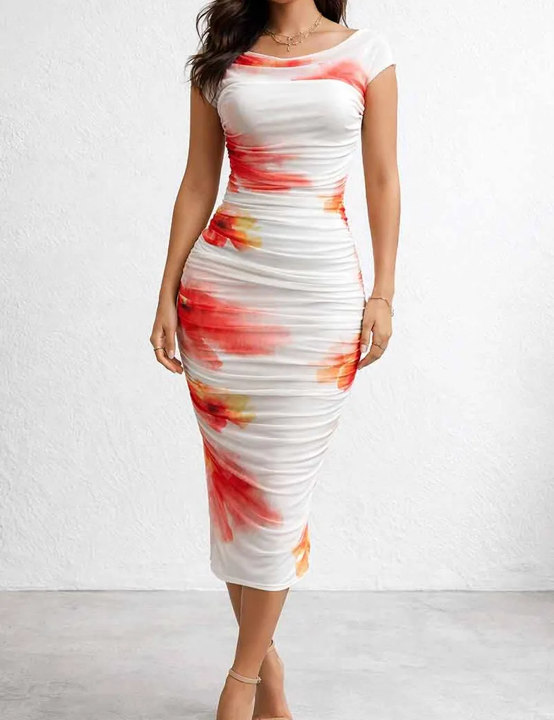 Chic Off Shoulder Ruched Bodycon Midi Dress