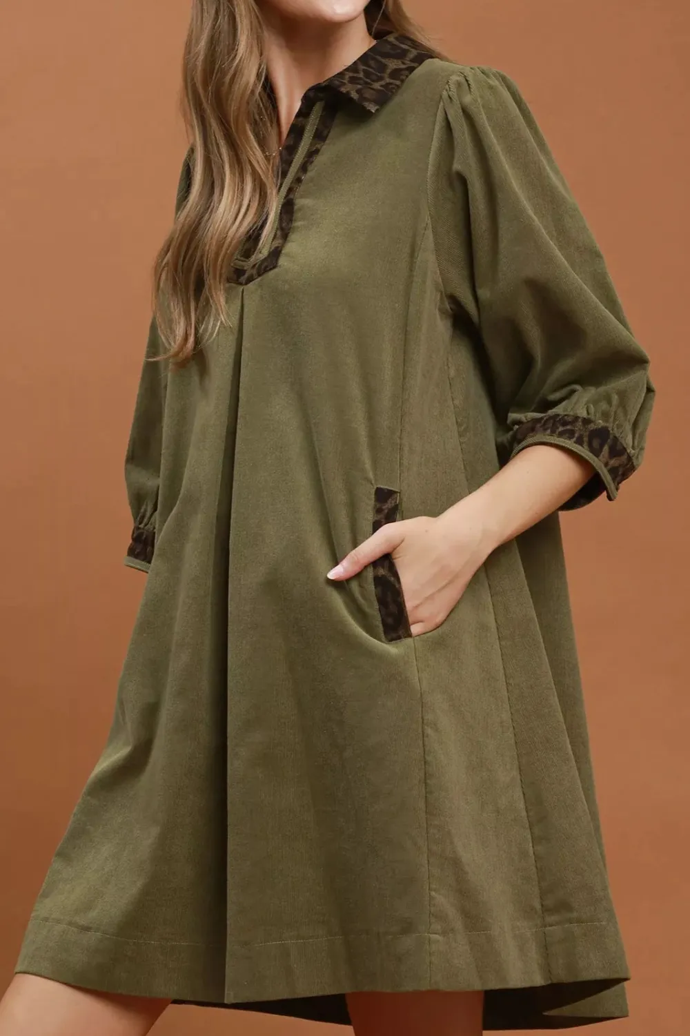 V-Neck Shift Dress With Contrast Trim