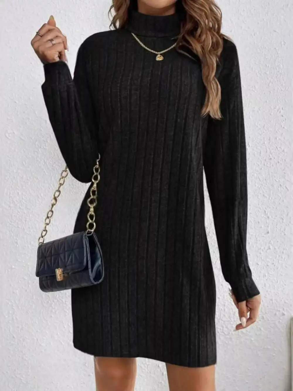 Layered Detail Ribbed Knit Mini Dress