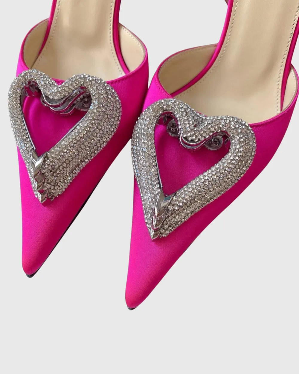 Crystal Heart Strap Pumps in Hot Pink