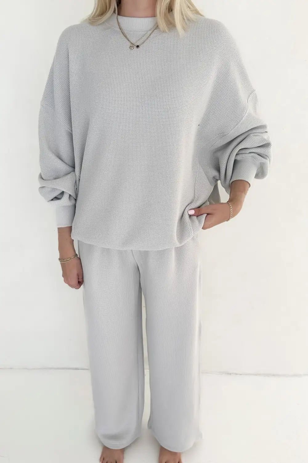Laid Back Waffle Knit Sweatshirt