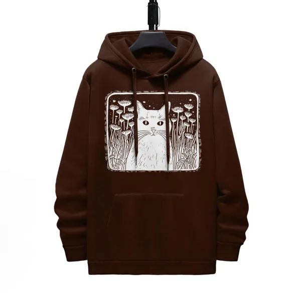 Cat In Forest Pattern Printed Hoodie