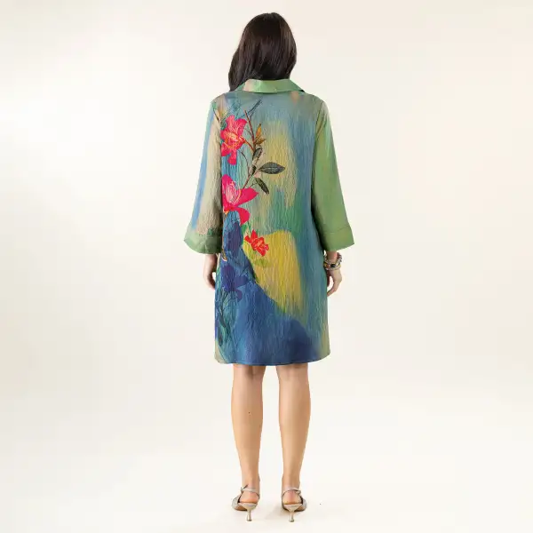 Abstract Florals Shirt Dress