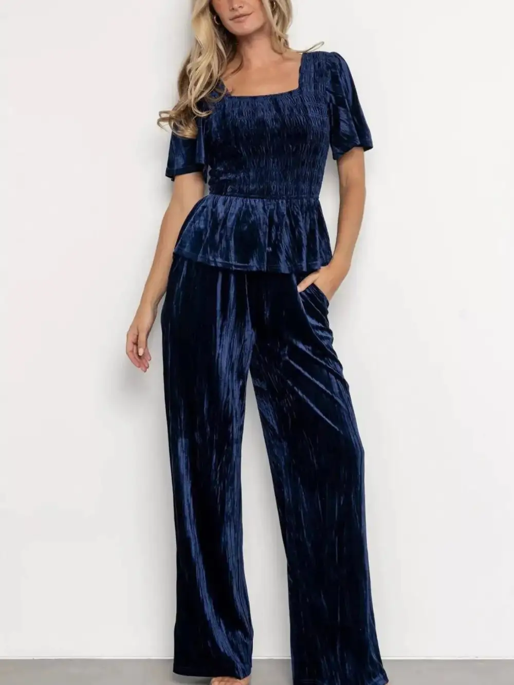 Velvet Top and Wide Leg Pants Set