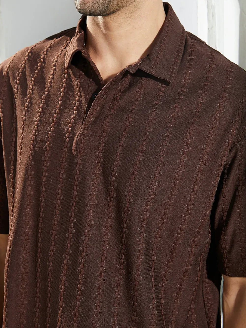 Brown Casual Style Oversized Polo T-Shirt