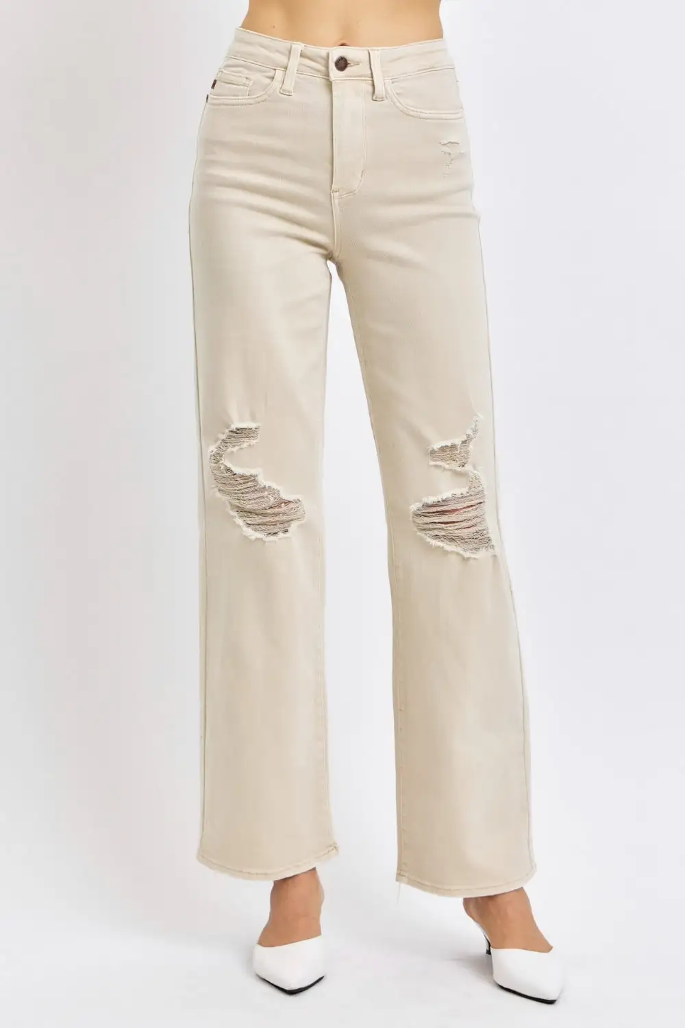 High Rise Distressed Wide Leg Jeans