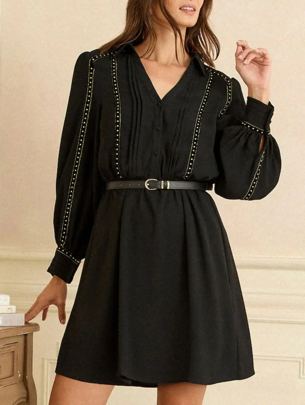 V-Neck Waist Fit A-Line Dress