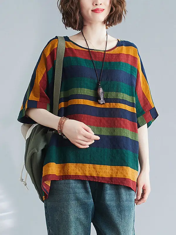 Rainbow Stripe Batwing Sleeve T-Shirt