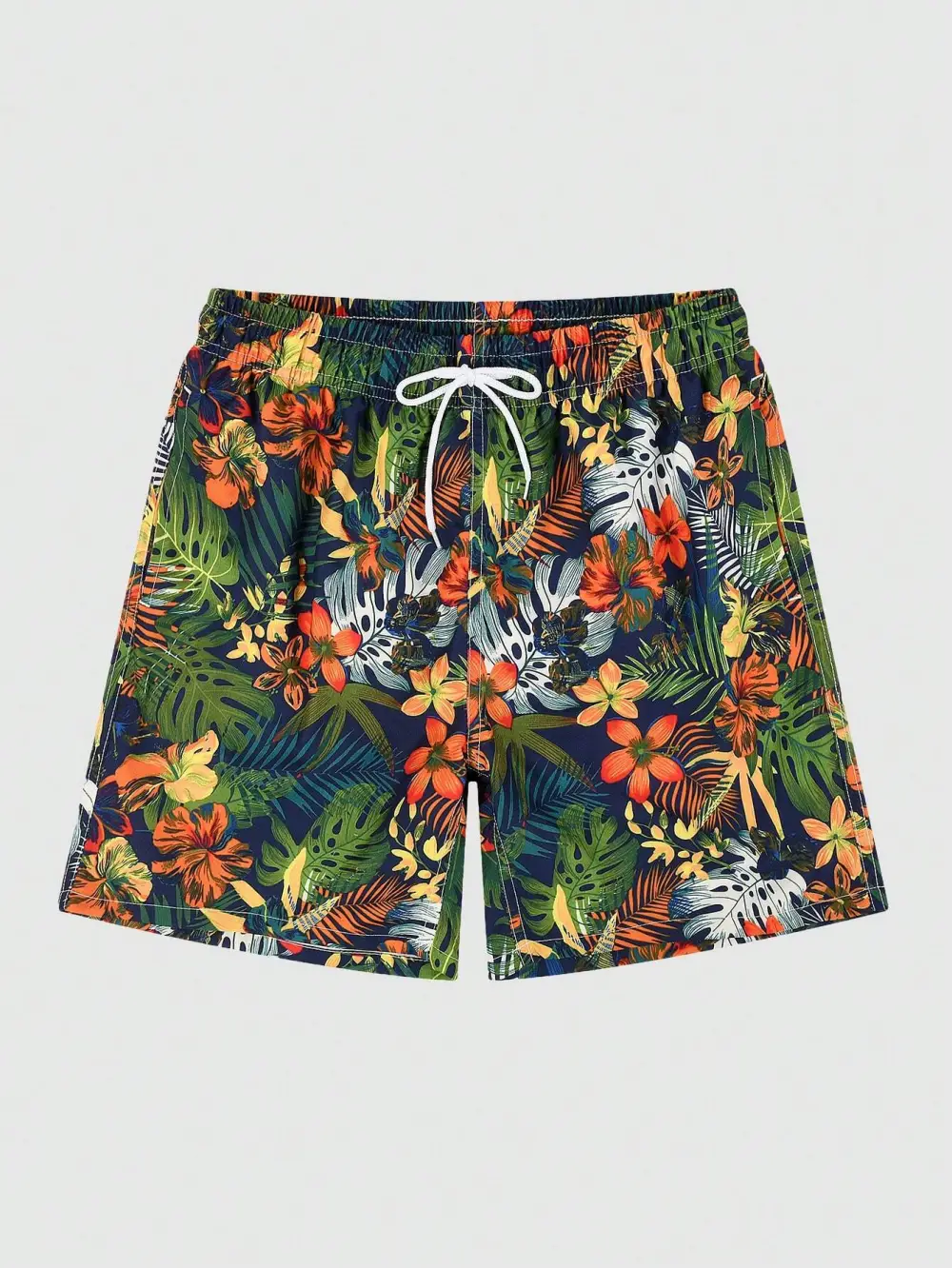 Men's Drawstring Tropical Print Beach Shorts