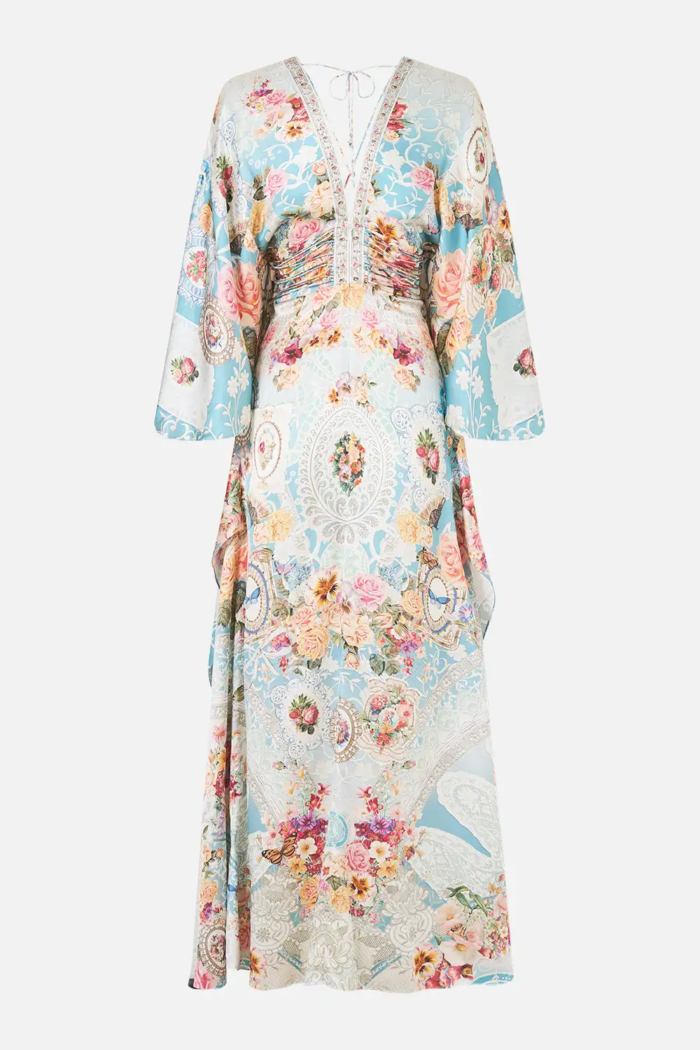 V-Neck Lace Up Detail Long Dress