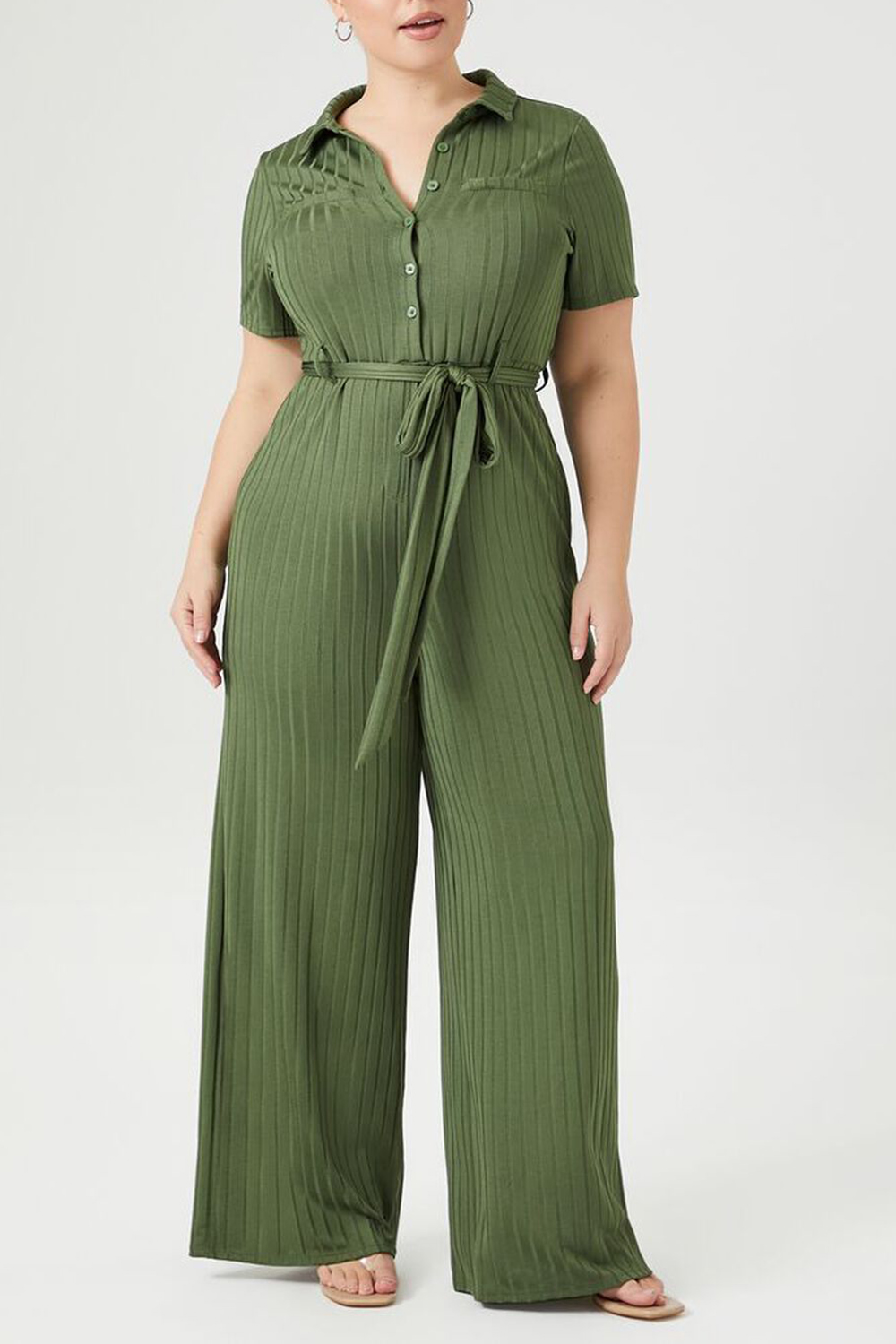 Plus Size Ribbed Wide-Leg Jumpsuit