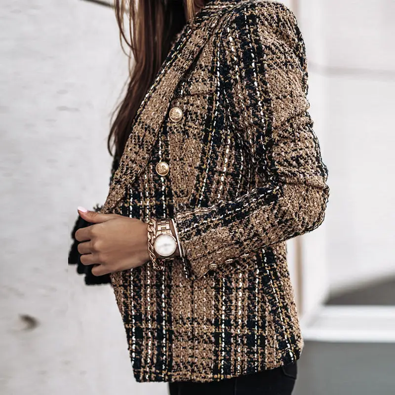 Checked Double-Breasted Women's Blazer