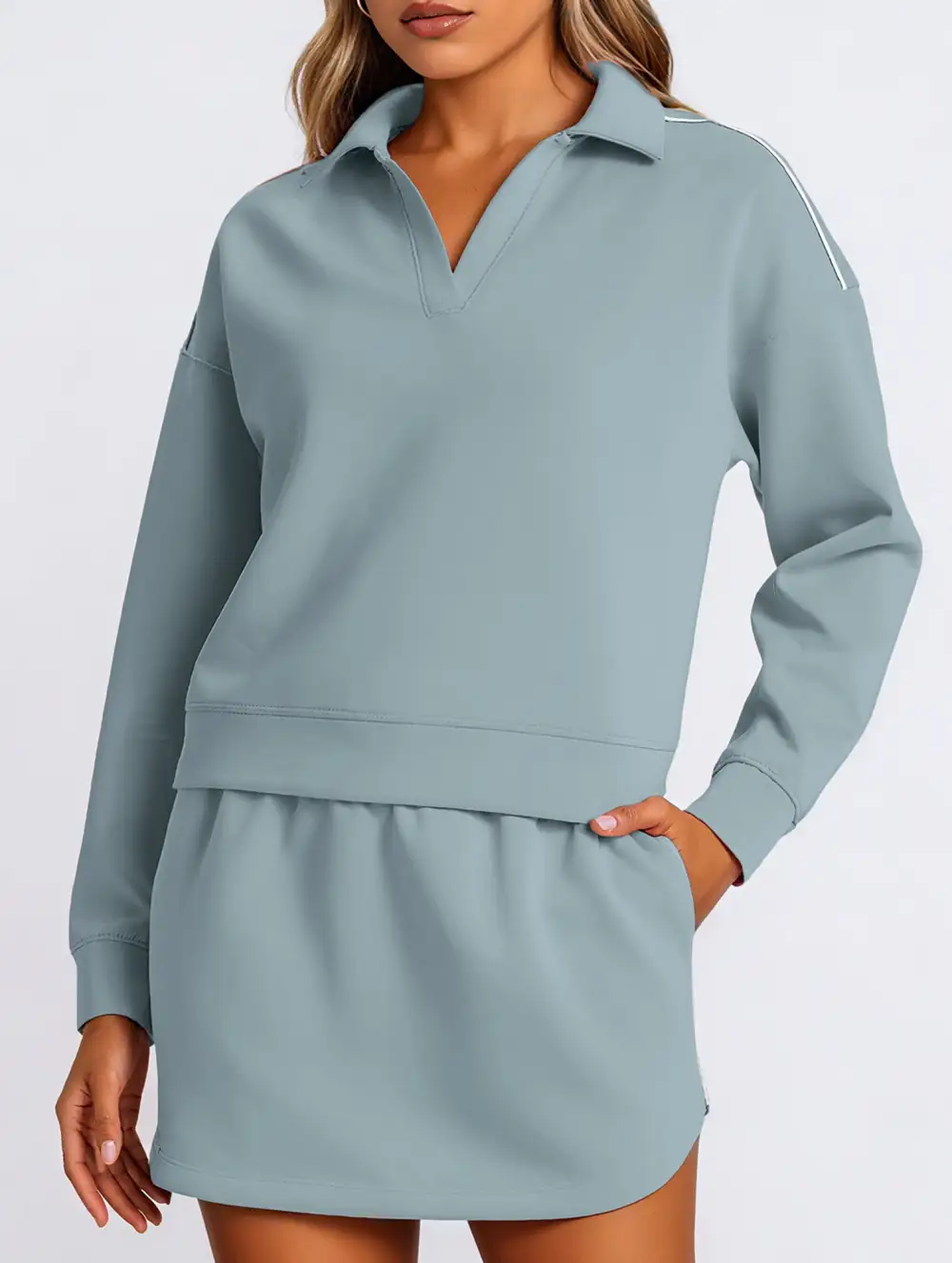 Sport Collar Top Skirt Set