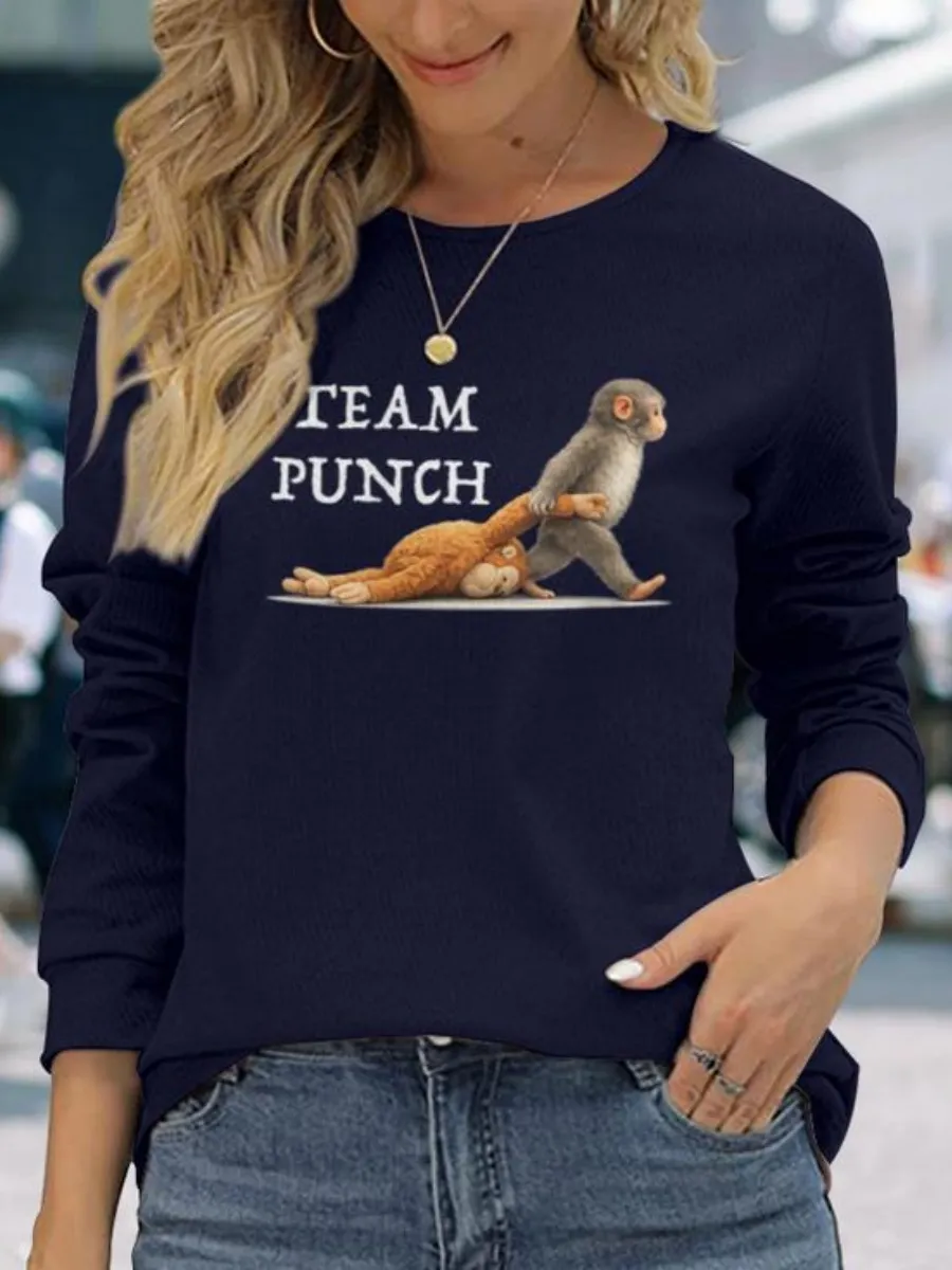 Casual Monkey Printed Round Neck T-Shirt