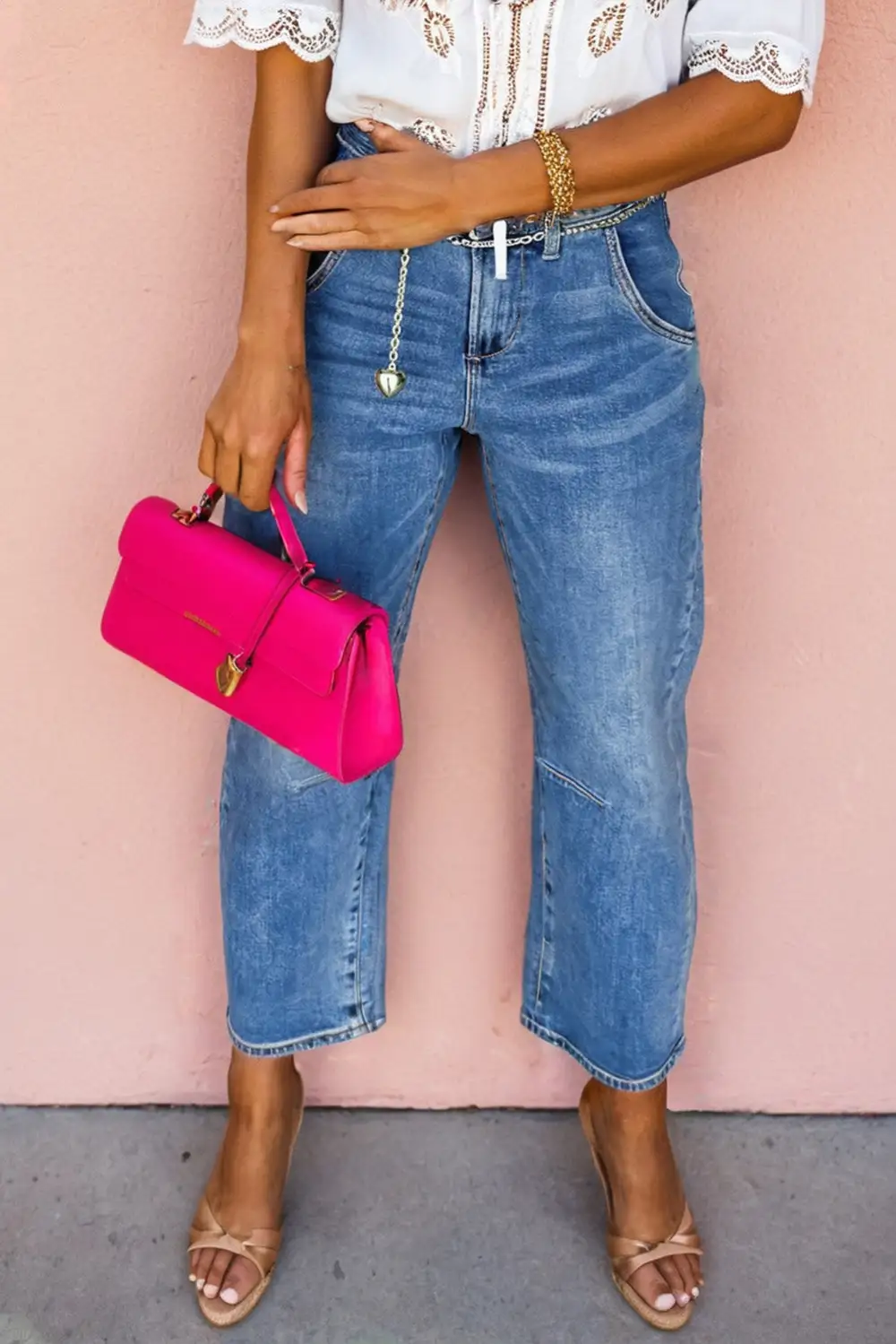 Seam Detail Ankle Length Barrel Jeans