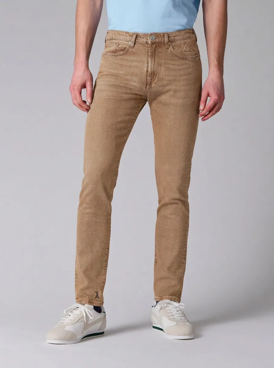 Men's Classic Comfort Geometric Logo Printed Stretch Denim Jeans